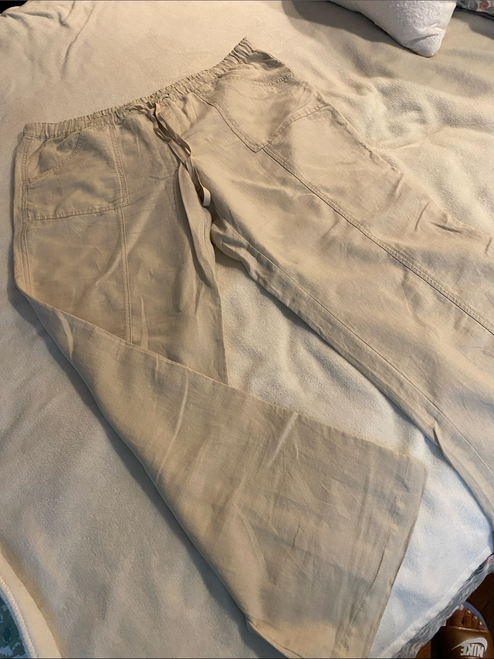 New York & Company Tan Drawstring Linen-Blend